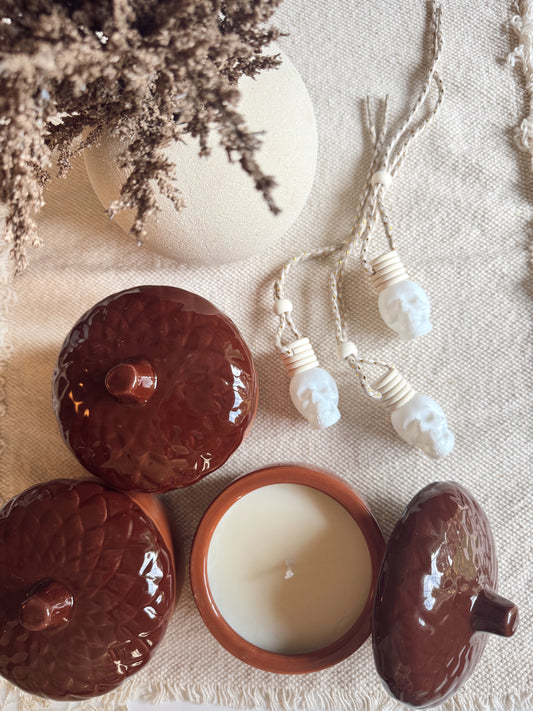 cozy acorns + spooky skulls